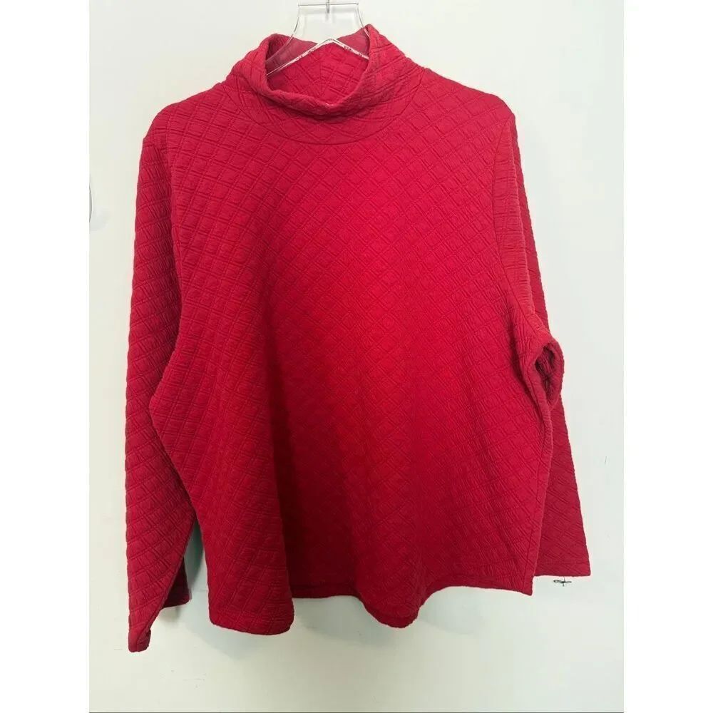 J.Crew BL249 Red Quilted MockNeck Sweatshirt Top Womens 2X Cozy Casual Lounge Ch